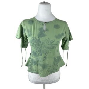 Women’s Y2K Infeel Green Flower Ruffles Back Summery Flutter Shirt Size S